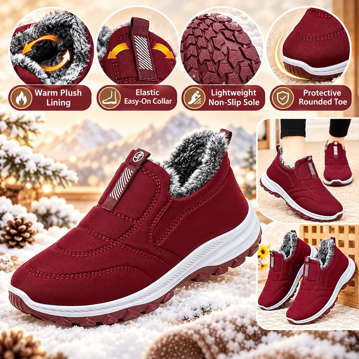 🔥55% OFF TODAY🔥 2026 New Arrival – Women’s Warm Fur-Lined Snow Boots | Lightweight Waterproof Slip-On Ankle Boots for Fall & Winter
