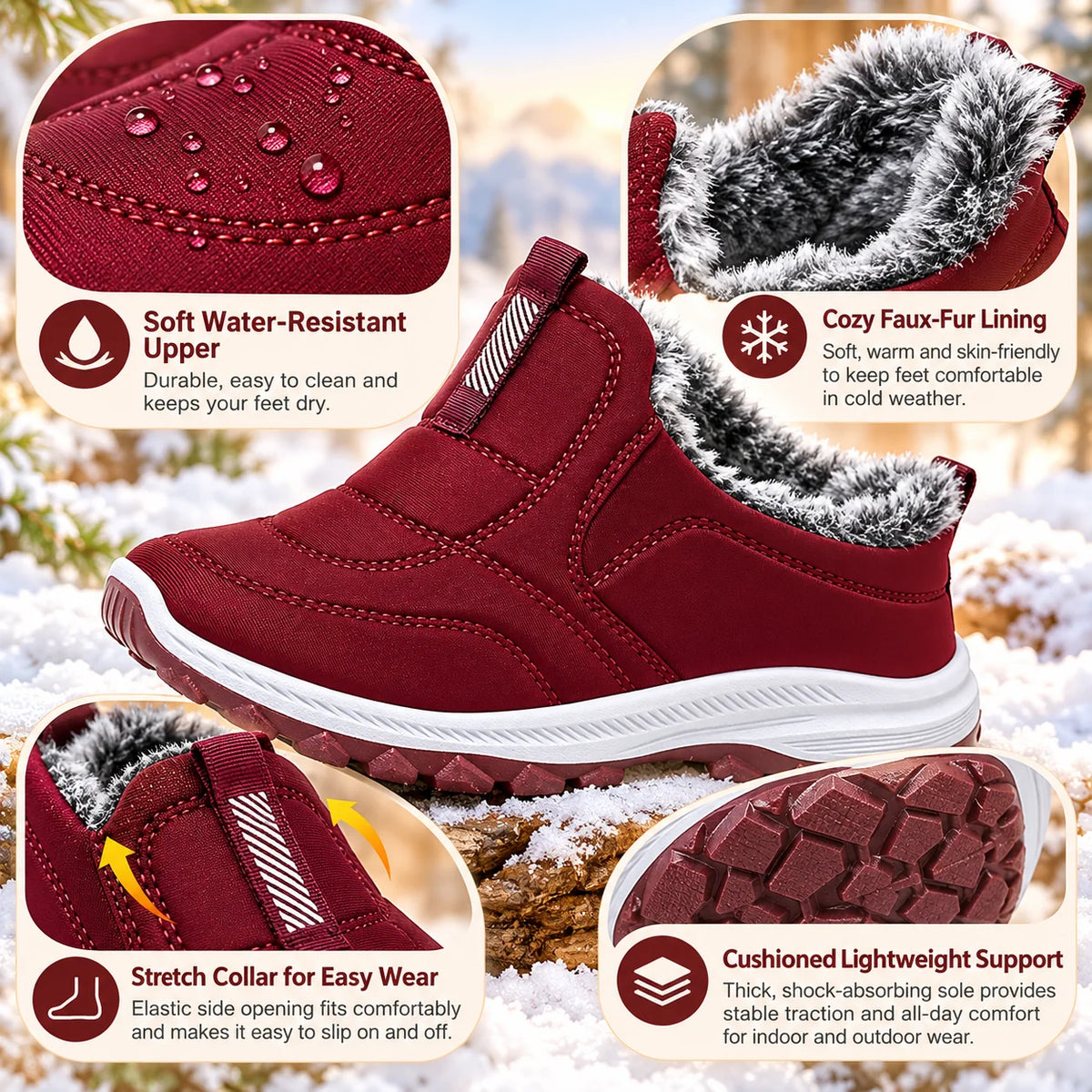 🔥55% OFF TODAY🔥 2026 New Arrival – Women’s Warm Fur-Lined Snow Boots | Lightweight Waterproof Slip-On Ankle Boots for Fall & Winter